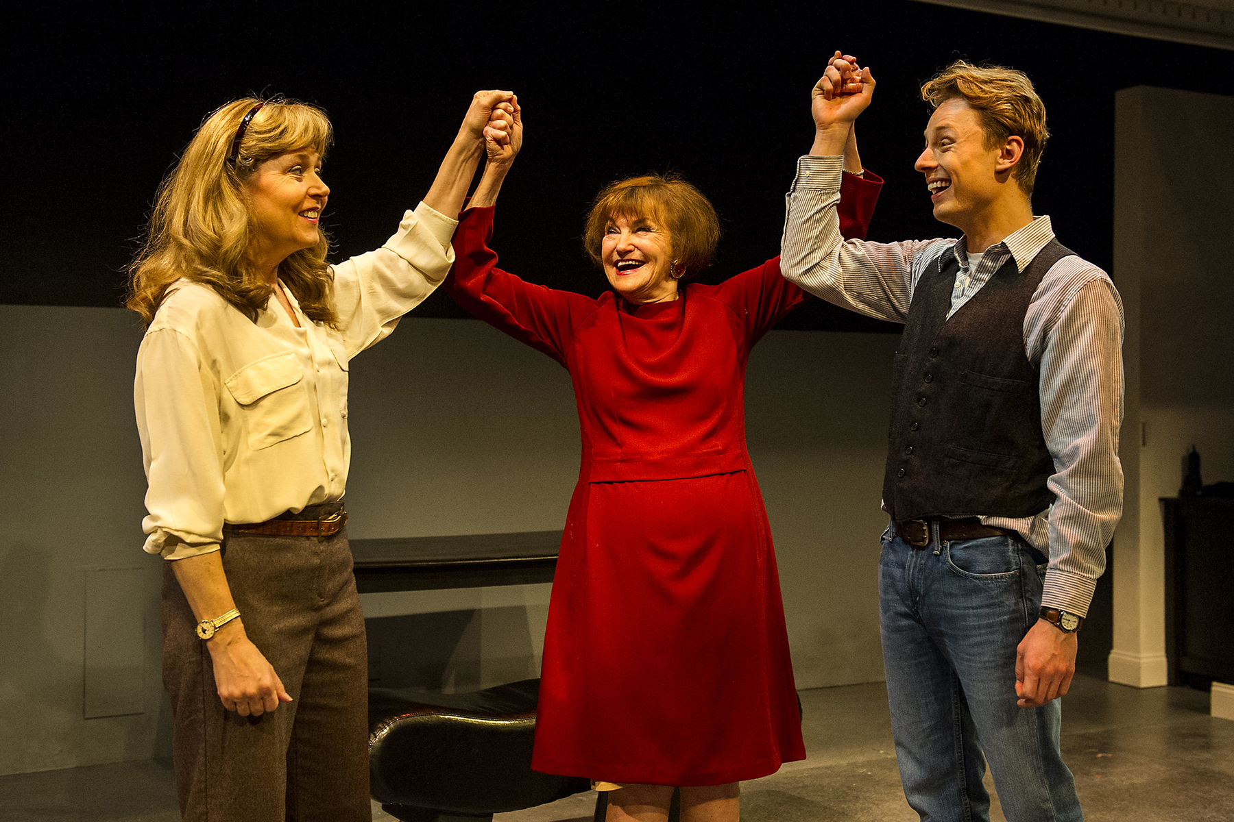 Photo from the play, The Waverly Gallery, (Left to Right) Elizabeth Aspenlieder, Annette Miller, and David Gow; photo by Daniel Rader.