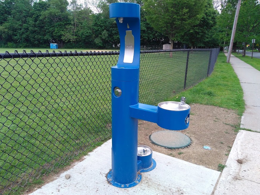Photograph: Public water fountain. Newly installed public water fountains in high traffic/athletic areas grant near luxury-level access to the most basic of human needs; photo by Sheila Velazquez.
