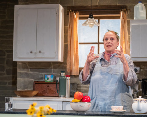 Diane Prusha, as Hazel, in Lucy Kirkwood's The Children, on stage at Shakespeare & Company until August 18; photo by Nile Scott Studios.