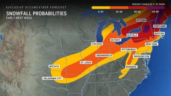 Meteorology maps of the Northeastern United States in advance of the potential Valentine's Day snowstorm.