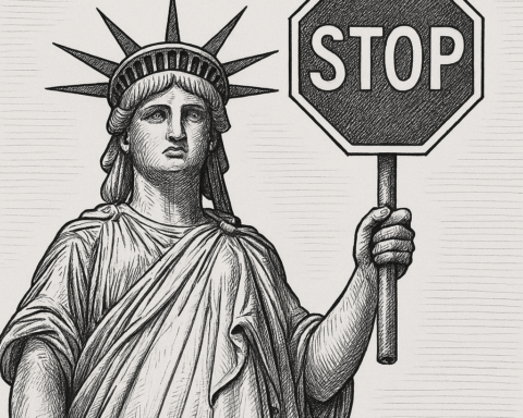 illustration of the Statue of Liberty holding a stop sign.